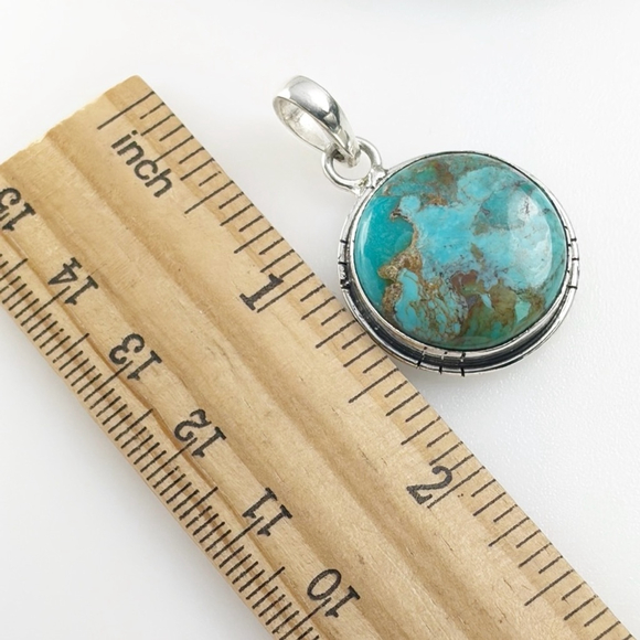 Mohave Turquoise Pendant Necklace Boho Southwest Round Blue Handmade New 925 - Picture 7 of 8